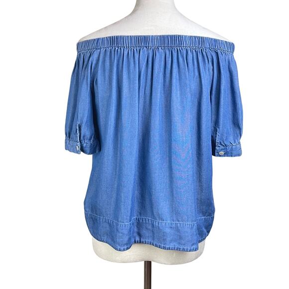 Broome Street Kate Spade Blue Soft Chambray Off The Shoulder Short Sleeve Top - Picture 6 of 14